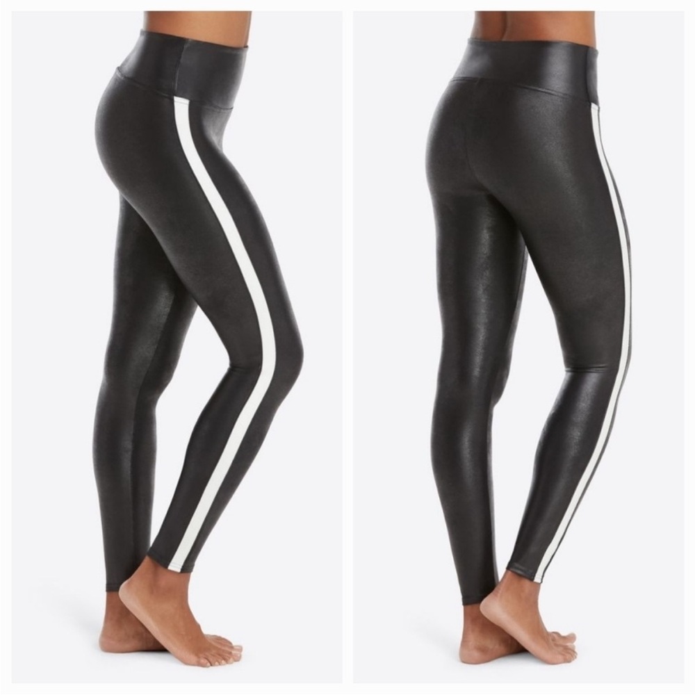 SPANX Black Leggings with White Stripe